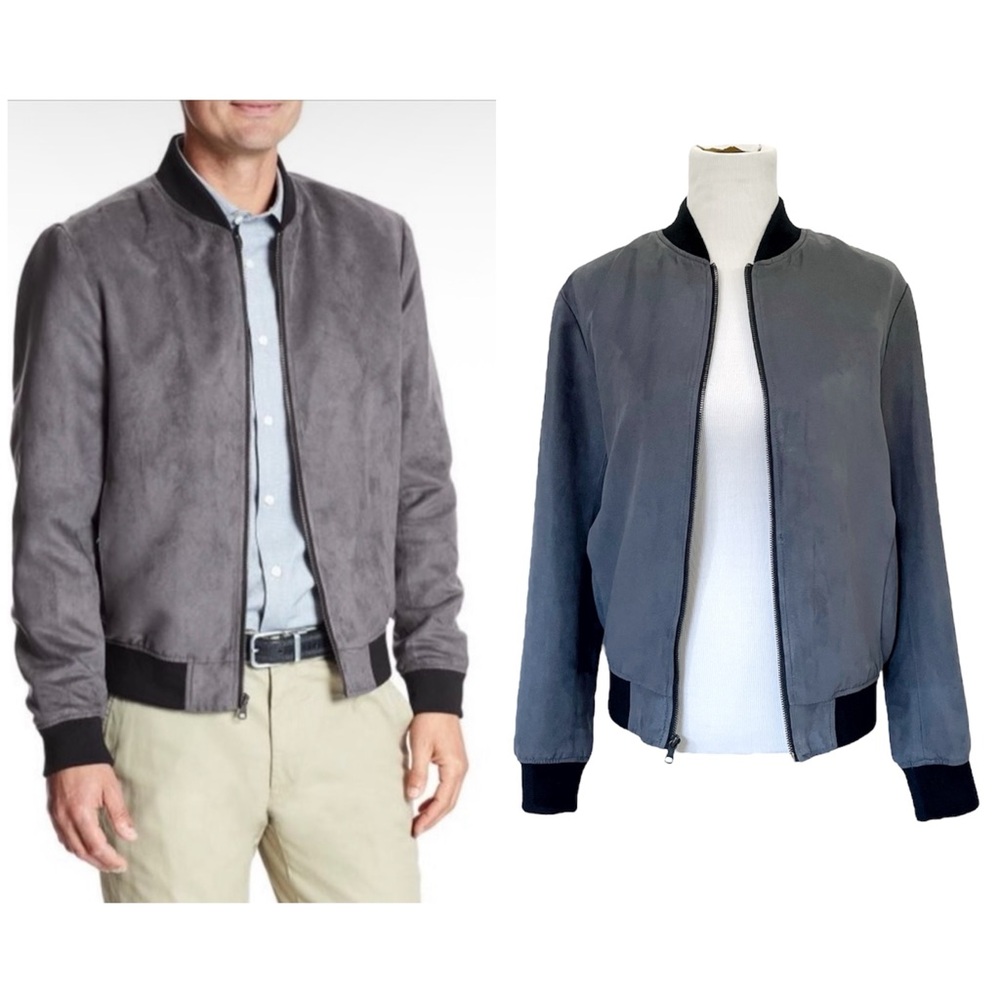 Banana Republic - Suede Bomber Jacket | Men’s Small (S), Gray/Black